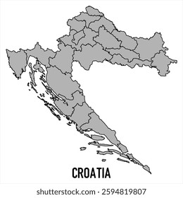 Croatia map in grey style isolated on white background. Vector illustration