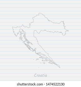 Croatia map hand drawn gray outline on notebook background. Vector Illustration EPS10.