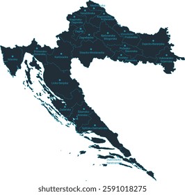 Croatia map high detailed with administrative divide by state, capital cities names, outline simplicity style. Vector illustration EPS10.