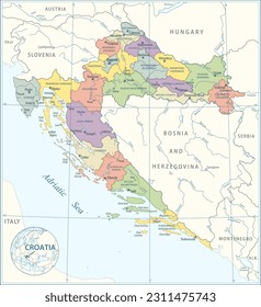 Mapa de Croacia - ilustración vectorial altamente detallada