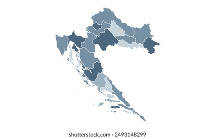 Croatia map with individual colors,isolated on white background for website layouts,background,education, precise,customizable,Travel worldwide,map silhouette backdrop,earth geography, political.