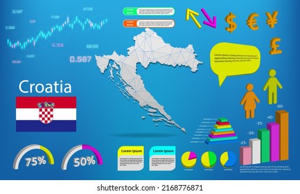 croatia map info graphics - charts, symbols, elements and icons collection. Detailed croatia map with High quality business infographic elements.