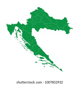 Croatia map isolated on transparent background.Transparent - high detailed Green map of Croatia. Vector illustration eps 10. Blank Green similar Croatia map isolated on white background.