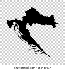 Croatia map isolated on transparent background. Black map for your design. Vector illustration, easy to edit.