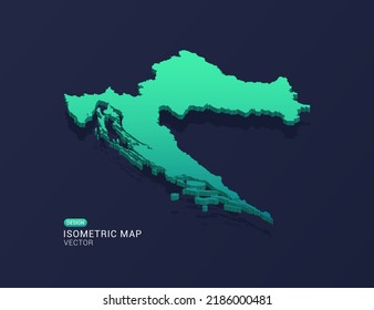 Croatia map of isometric green gradient vector illustration.