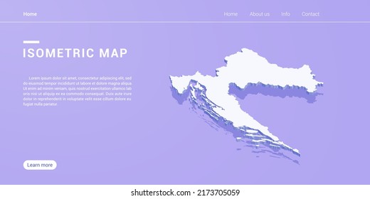 Mapa croata de ilustración vectorial púrpura isométrica. Plantilla de diseño de banners Web.