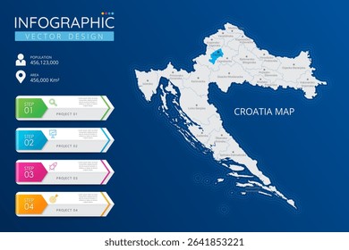 Croatia map with location pointer marks. High detailed country map with division, cities and capital infographic template. Vector illustration EPS10