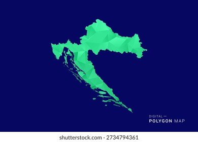 Mapa de Croacia - bajo Vector de polígono polivinílico, silueta triangulada geométrica en tonos verdes y azules, estilo moderno limpio, fondo aislado para uso infográfico.