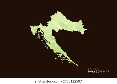 Croatia Map - Low poly polygon map in soft light green gradient on dark brown background, modern minimal geometric style, clean abstract vector illustration design.