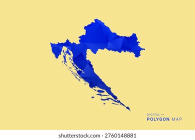 Croatia Map - Low poly polygon map in deep blue gradient on soft beige background, modern minimal geometric design, clean abstract vector illustration with faceted triangulated style.