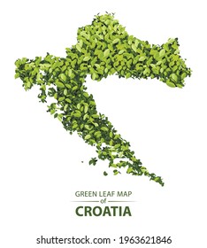croatia map made up of green leaf on white background vector illustration of a forest is conceptual of the global green environmental issues worldwide