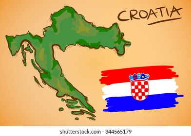 Croatia Map and National Flag Vector