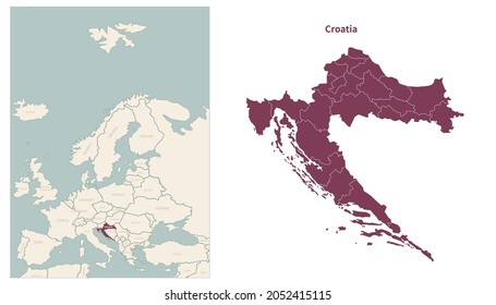 Croatia map. map of Croatia and neighboring countries. European countries border map.