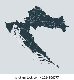 Croatia map on white background vector, Croatia Map Outline Shape Gray on White Vector Illustration, High detailed Gray illustration map Croatia.