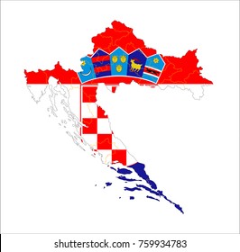 Croatia map on a world map with flag on white background.