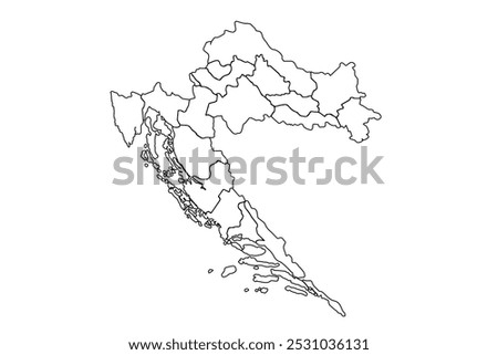 Croatia map outline, linear doodle illustration. isolated on white background for website layouts,background,education, precise,customizable,Travel worldwide,map silhouette backdrop,earth geography.