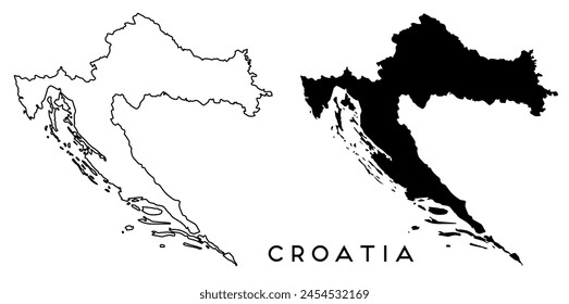 Croatia map outlined and black vector set