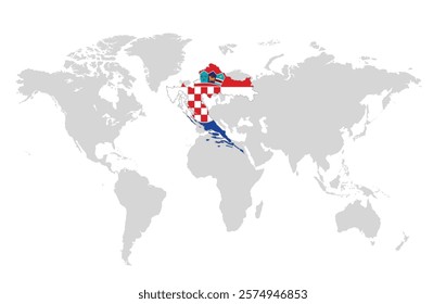 Croatia map overlaid on a world map, symbolizing its global presence and significance.