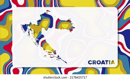 Croatia Map With Paper Cut Waves Background Shape Perfect For Greeting Card, Desktop Wallpaper, And Banner