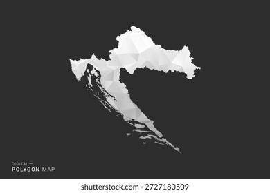 Croatia Map - Polygon style vector illustration in black, gray and white low poly geometric design, minimal silhouette, isolated for infographic.