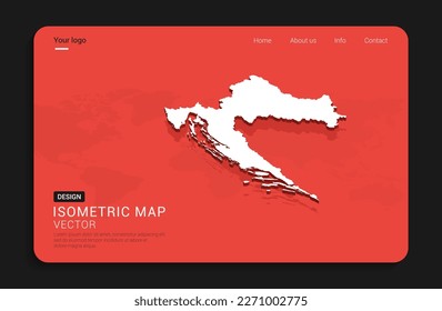 Croatia map red isolated on dark background with 3d world map isometric vector illustration.