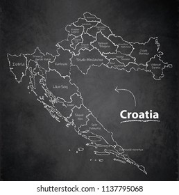 Croatia map separate region individual names blackboard chalkboard vector
