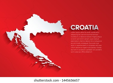 Croatia Map with shadow. Cut paper isolated on a red background. Vector illustration. 