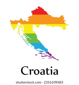 Croatia map shape fill rainbow color isolated on white background. Design concept country accept pride LGBT.