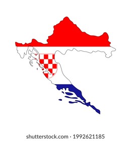 Croatia map silhouette with flag on white background