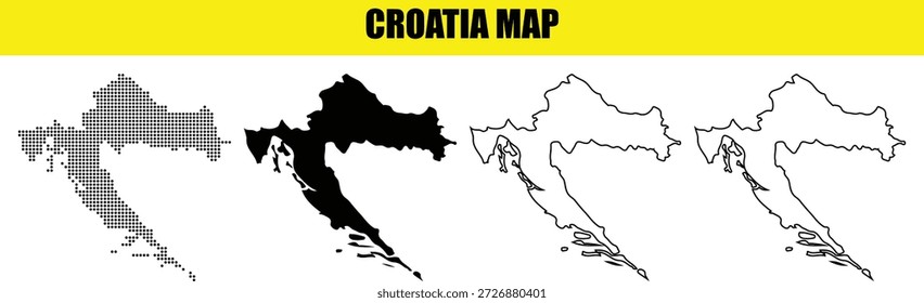 Kroatien Landkarte Silhouette Variationen - Schwarz und Weiß