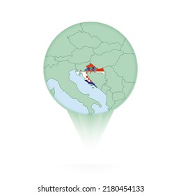 Croatia Map, Stylish Location Icon With Croatia Map And Flag. Green Pin Icon.