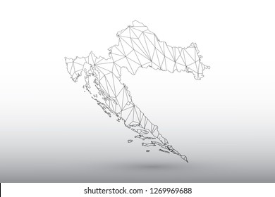 Croatia map vector of black color geometric connected lines using triangles on light background illustration meaning strong network