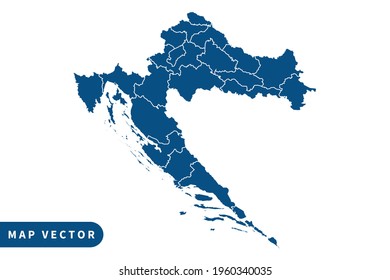 Croatia map vector, blue color . on white background. vector eps 10.