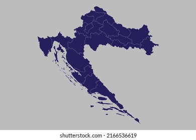 Croatia map vector, blue color, Isolated on gray background