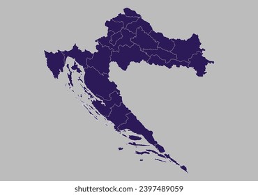 Croatia map vector, Blue purple color isolated on gray background.