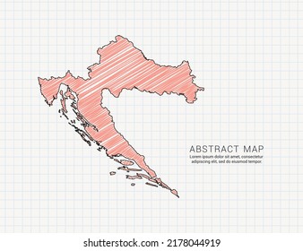 Croatia map of vector color silhouette chaotic hand drawn scribble sketch on grid paper.