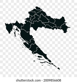 Croatia map vector. dark color. isolated on transparent background.