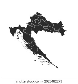 Croatia map vector, dark color.isolated on transparent background. 