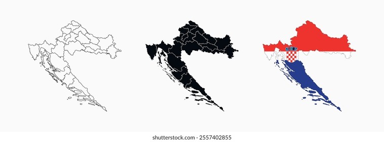 Croatia Map vector icon. Map of Croatia various styles.