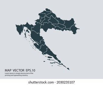 Mapa vectorial de Croacia, aislado en fondo gris