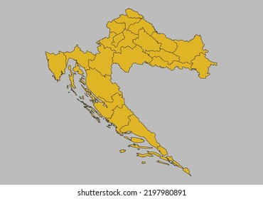 Mapa de Croacia vectorial, aislado en fondo gris