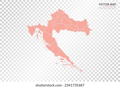 Croatia map vector orange color on transparent background.