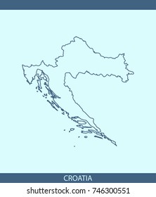 Croatia  map vector outline illustration in blue background