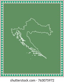 Croatia map vector outline illustration in green background