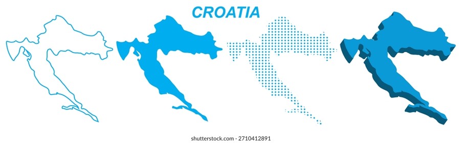 Croacia Mapa Vetor Set, Europeu Contorno Silhueta Pontilhada 3D Formas Sólidas, Croácia Country Infographic Template, Editável EPS Croácia Geografia