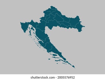 Mapa de Croacia vectorial, color azul del océano aislado en fondo gris