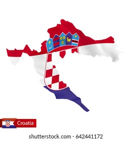 Croatia map with waving flag of Croatia. Vector illustration.