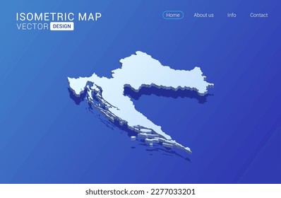 Croacia mapea blanco sobre fondo azul con aislado concepto isométrico gráfico vectorial 3D.