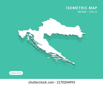 Croatia map white on green background with 3d isometric vector illustration.