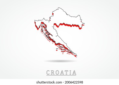 Croatia Map - World Map International vector template with red and outline graphic sketch style isolated on white background - Vector illustration eps 10